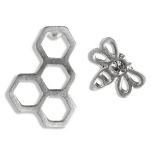 Stud Earring Bee & Honeycomb Made With Crystal Glass & Tin Alloy by JOE COOL
