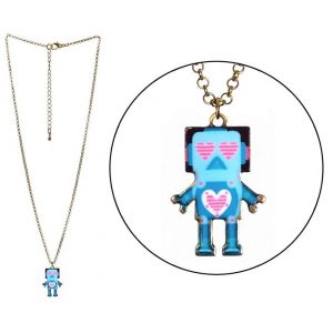 Necklace With A Pendant Robot Made With Tin Alloy & Enamel by JOE COOL