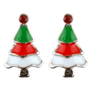Stud Earring Christmas Small Tree Made With Crystal Glass & Enamel by JOE COOL