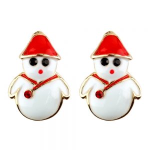 Stud Earring Christmas Small Snowman Made With Crystal Glass & Enamel by JOE COOL