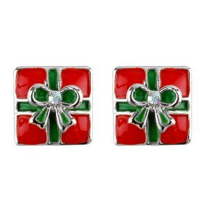 Stud Earring Christmas Small Gift Box Made With Crystal Glass & Enamel by JOE COOL