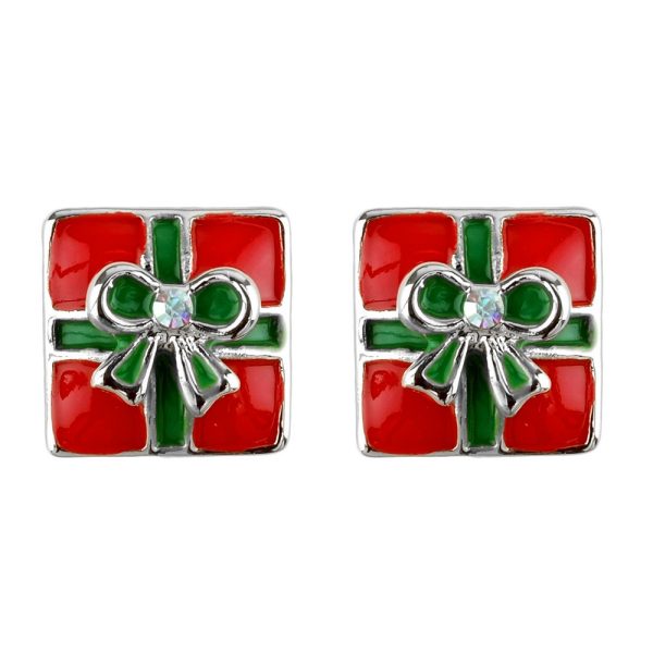 Stud Earring Christmas Small Gift Box Made With Crystal Glass & Enamel by JOE COOL
