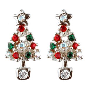 Stud Earring Christmas Large Tree Made With Crystal Glass & Enamel by JOE COOL