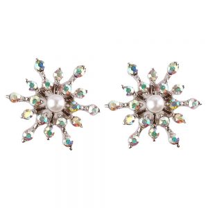 Stud Earring Christmas Large Snowflake Made With Crystal Glass & Enamel by JOE COOL