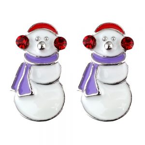 Stud Earring Christmas Large Snowman Made With Crystal Glass & Enamel by JOE COOL