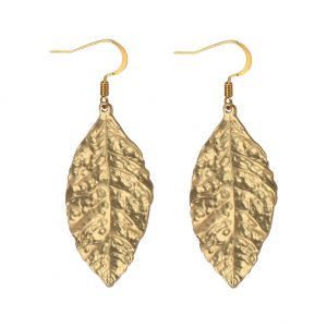 Drop Earring Autumn Leaf Hammered Made With Tin Alloy by JOE COOL