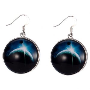 Drop Earring Universe Large Moon Made With Tin Alloy & Glass by JOE COOL