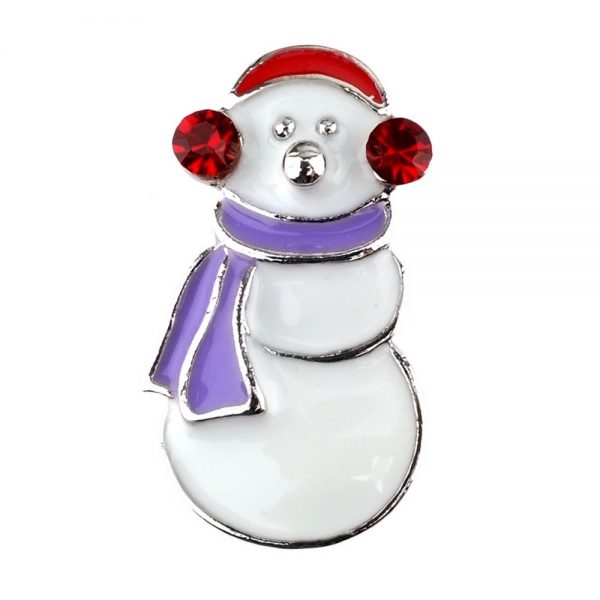 Clutch Pin Brooch Christmas Snowman Made With Crystal Glass & Enamel by JOE COOL