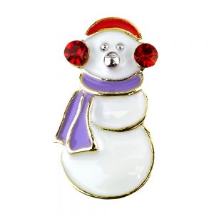 Clutch Pin Brooch Christmas Snowman Made With Crystal Glass & Enamel by JOE COOL