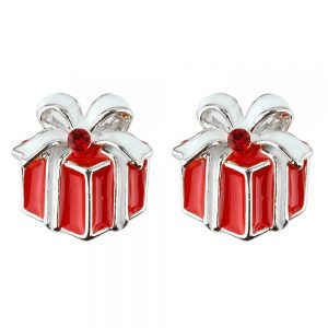 Stud Earring Christmas Large On Gift Card Made With Crystal Glass & Enamel by JOE COOL