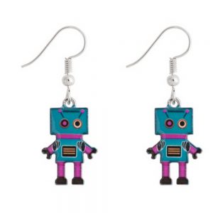 Drop Earring Friendly Robot Made With Enamel & Tin Alloy by JOE COOL