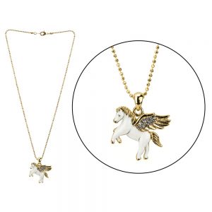 Necklace With A Pendant Pegasus Made With Enamel & Crystal Glass by JOE COOL