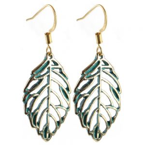 Drop Earring Grecian Patina Little Leaf Made With Tin Alloy & Iron by JOE COOL