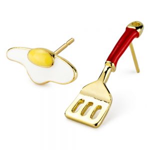 Stud Earring Fried Egg & Spatula Made With Tin Alloy by JOE COOL