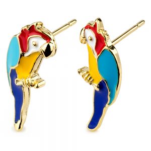 Stud Earring Enamel Parrot Made With Tin Alloy by JOE COOL