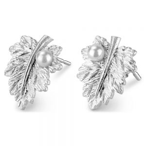 Stud Earring Leaf With Pearl Drop Made With Tin Alloy by JOE COOL