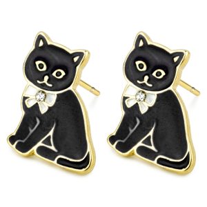Stud Earring Diamante Kitty Made With Tin Alloy by JOE COOL