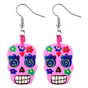 Drop Earring Day Of The Dead Made With Wood by JOE COOL