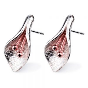 Stud Earring Two Tone Calla Lily Made With Tin Alloy by JOE COOL