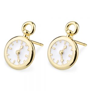 Stud Earring Pocketwatch Made With Tin Alloy & Enamel by JOE COOL