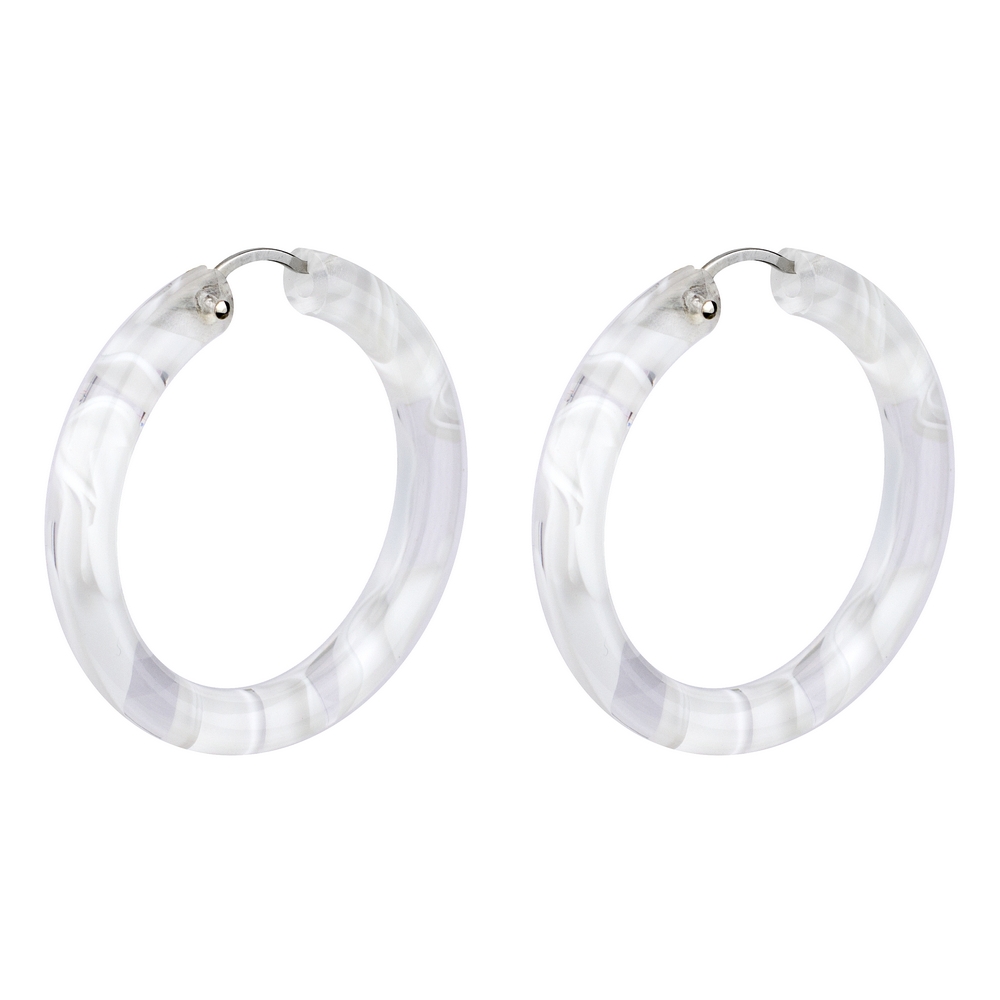 Hoop earring acrylic sleek marbled white - JOE COOL Shop