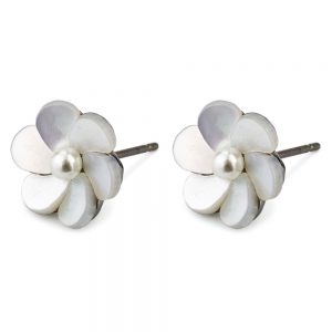 Stud Earring Oxidised Blossom Made With 925 Silver & Pearl by JOE COOL