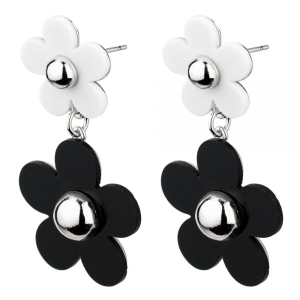 Stud & Drop Earring Two Tone Double Daisy Made With Tin Alloy & Acrylic by JOE COOL