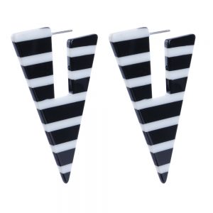 Drop Earring Large Shape Striped Triangle Made With Cellulose & Stainless Steel by JOE COOL