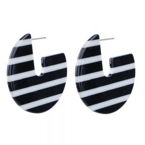 Drop Earring Large Shape Striped Round Made With Cellulose & Stainless Steel by JOE COOL