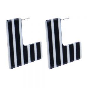 Drop Earring L Shape Striped Made With Cellulose & Stainless Steel by JOE COOL