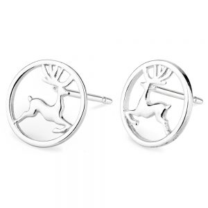Stud Earring Leaping Stag In Circle Made With Tin Alloy by JOE COOL