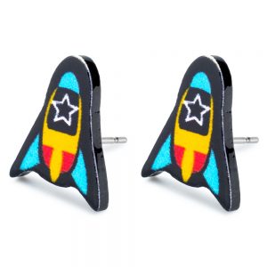 Stud Earring Rocket With Star Window Made With Tin Alloy & Acrylic by JOE COOL