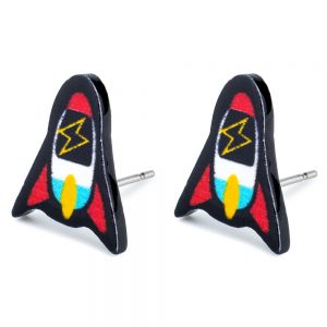 Stud Earring Rocket With Zigzag Window Made With Tin Alloy & Acrylic by JOE COOL