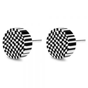 Stud Earring Round Checkers Illusion Made With Tin Alloy & Fimo by JOE COOL
