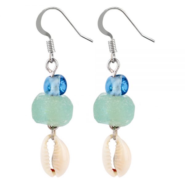Drop Earring & Sea Glass Made With Cowrie Shell by JOE COOL