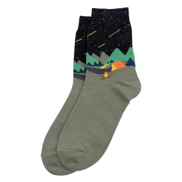 Socks Camping Scene Made With Cotton & Spandex by JOE COOL