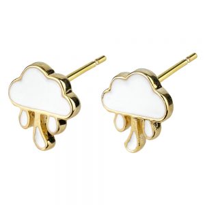 Stud Earring Rain Clouds Made With Enamel & Tin Alloy by JOE COOL