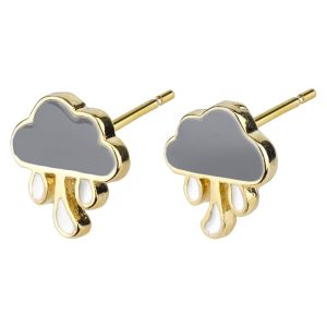 Stud Earring Rain Clouds Made With Enamel & Tin Alloy by JOE COOL