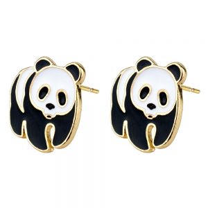 Stud Earring Panda Made With Enamel & Tin Alloy by JOE COOL