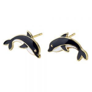 Stud Earring Dolphins Made With Enamel & Tin Alloy by JOE COOL