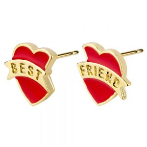 Stud Earring Best Friends Hearts Made With Enamel & Tin Alloy by JOE COOL