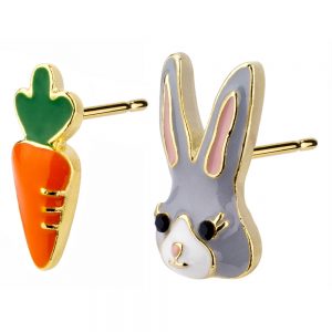 Stud Earring Rabbit & Bunny Made With Enamel & Tin Alloy by JOE COOL