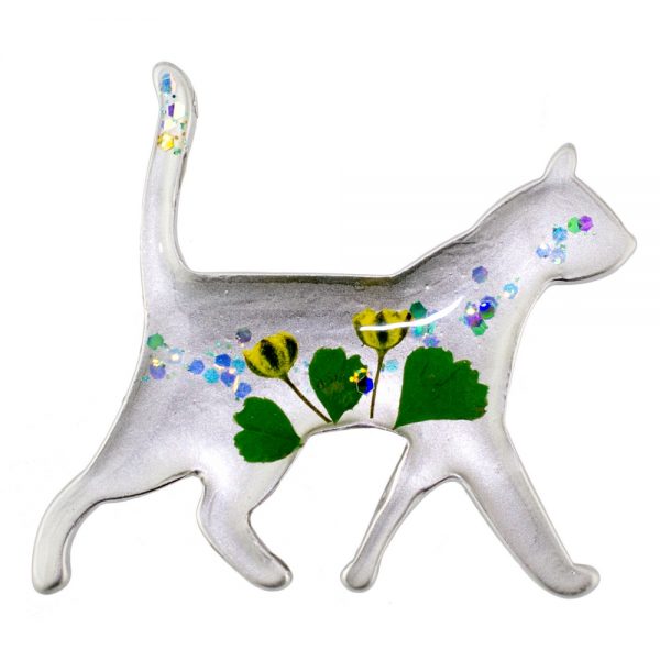 Brooch Flower Striding Cat Made With Acrylic by JOE COOL