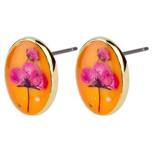 Stud Earring Pressed Flowers Oval Made With Acrylic by JOE COOL