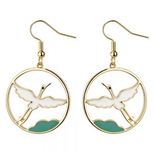 Drop Earring Elegant Flying Crane Made With Tin Alloy by JOE COOL