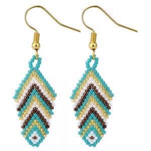 Drop Earring Feather Made With Glass Beads & Tin Alloy by JOE COOL