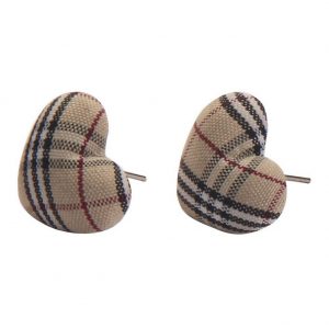 Stud Earring Tartan Heart Made With Polyester & Iron by JOE COOL