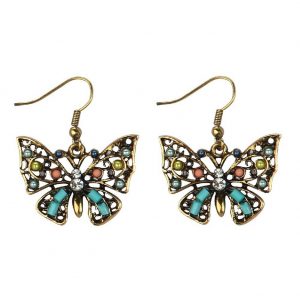 Drop Earring Bejewelled Butterfly Bronze Made With Tin Alloy by JOE COOL