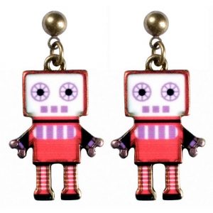 Stud & Drop Earring Robot Made With Tin Alloy & Enamel by JOE COOL