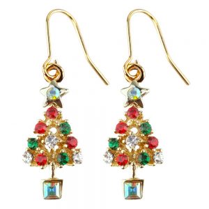 Drop Earring Christmas On Gift Card Made With Crystal Glass & Enamel by JOE COOL